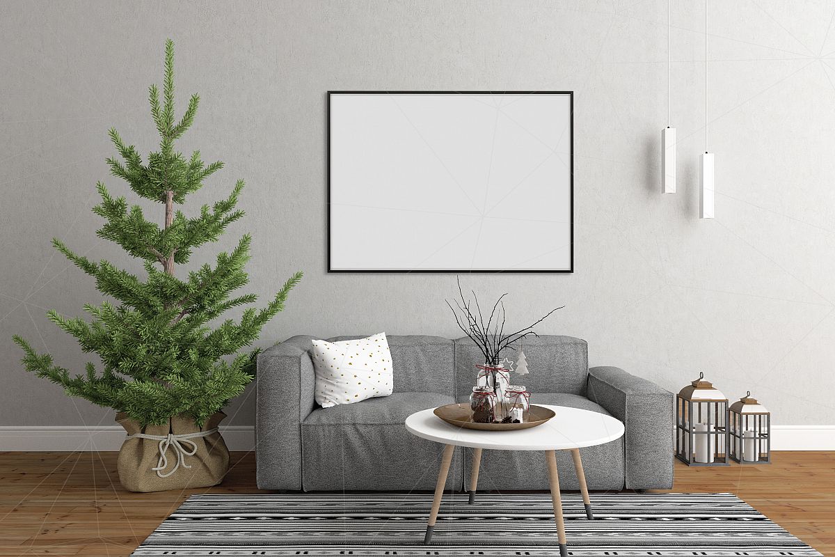 Christmas interior mockup bundle - blank wall mock up example image 1
