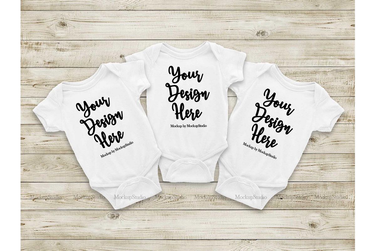 Baby White Bodysuit Mockup, Newborn Toddler Triplet Mock Up example image 1