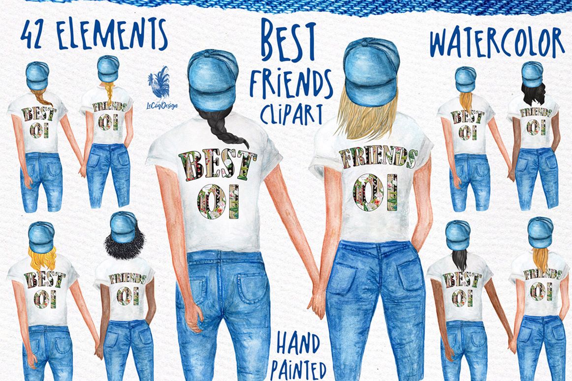 Watercolor best friends clipart, Planner Girls Clipart example image 1