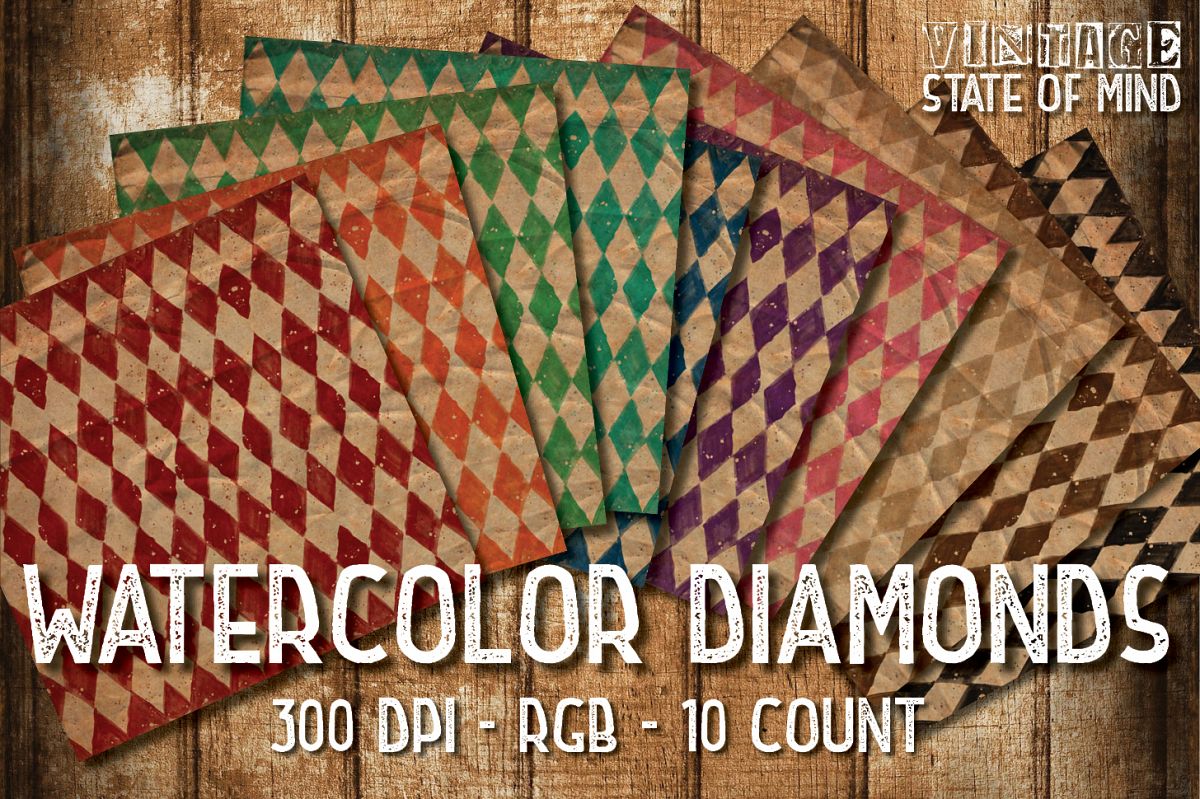 Watercolor Diamonds Digital Papers example image 1