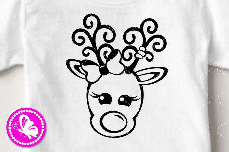 Deer head svg Baby girl design Christmas clipart Reindeer example image 1