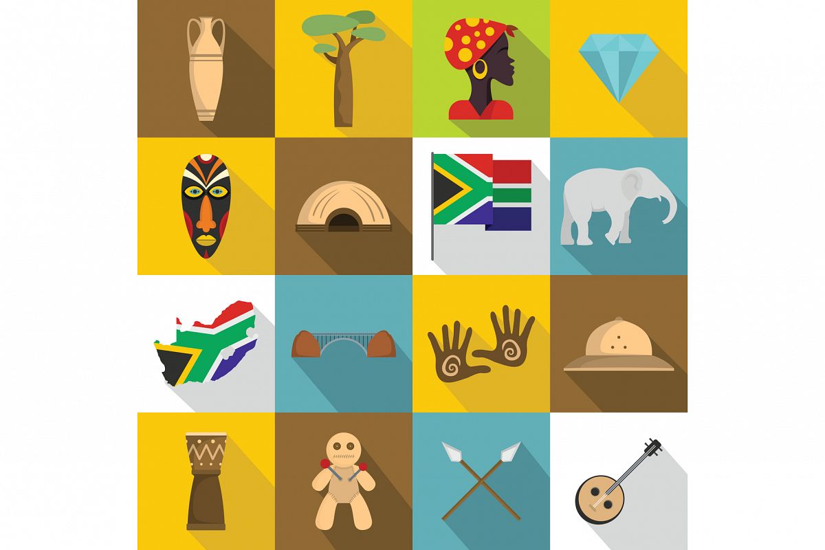 South Africa travel icons set, flat style example image 1