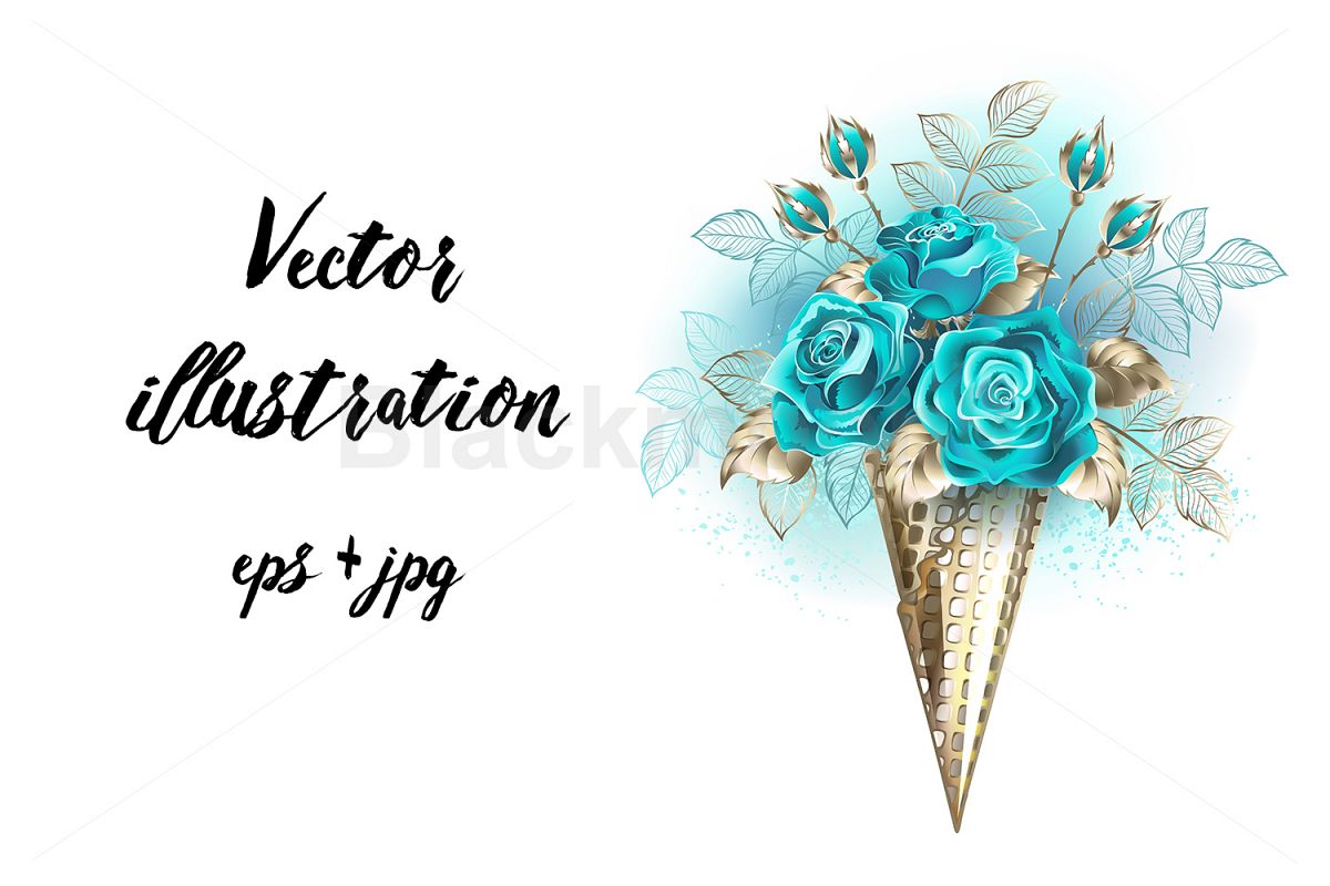 Waffle Cone with Turquoise Roses example image 1