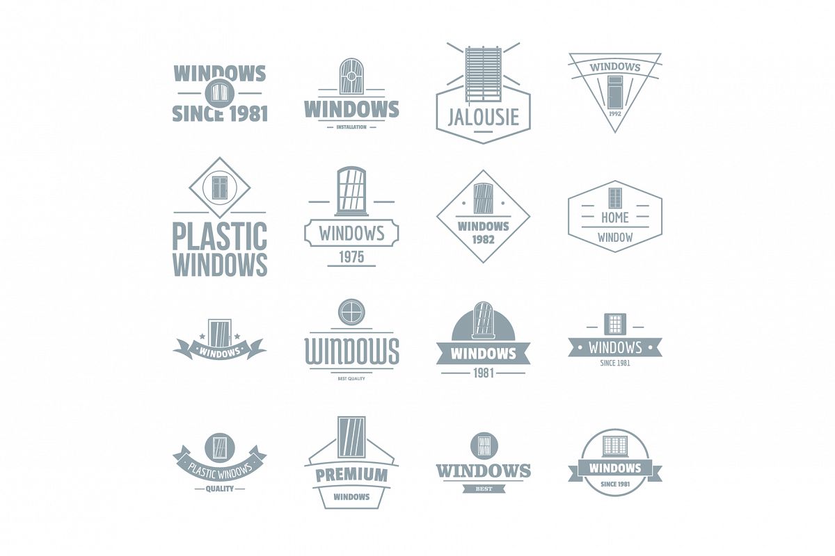 Window construction logo icons set, simple style example image 1
