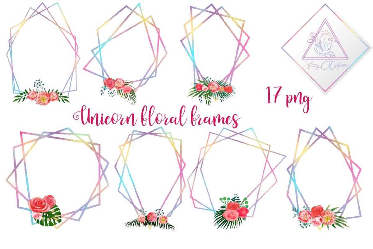 Iridescent Floral Polygonal Frames Clipart example image 1