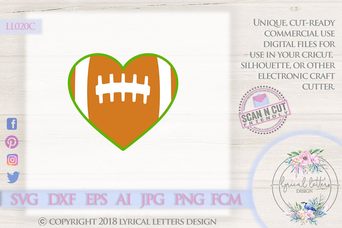 Football Heart SVG DXF Cut File LL020C example image 1