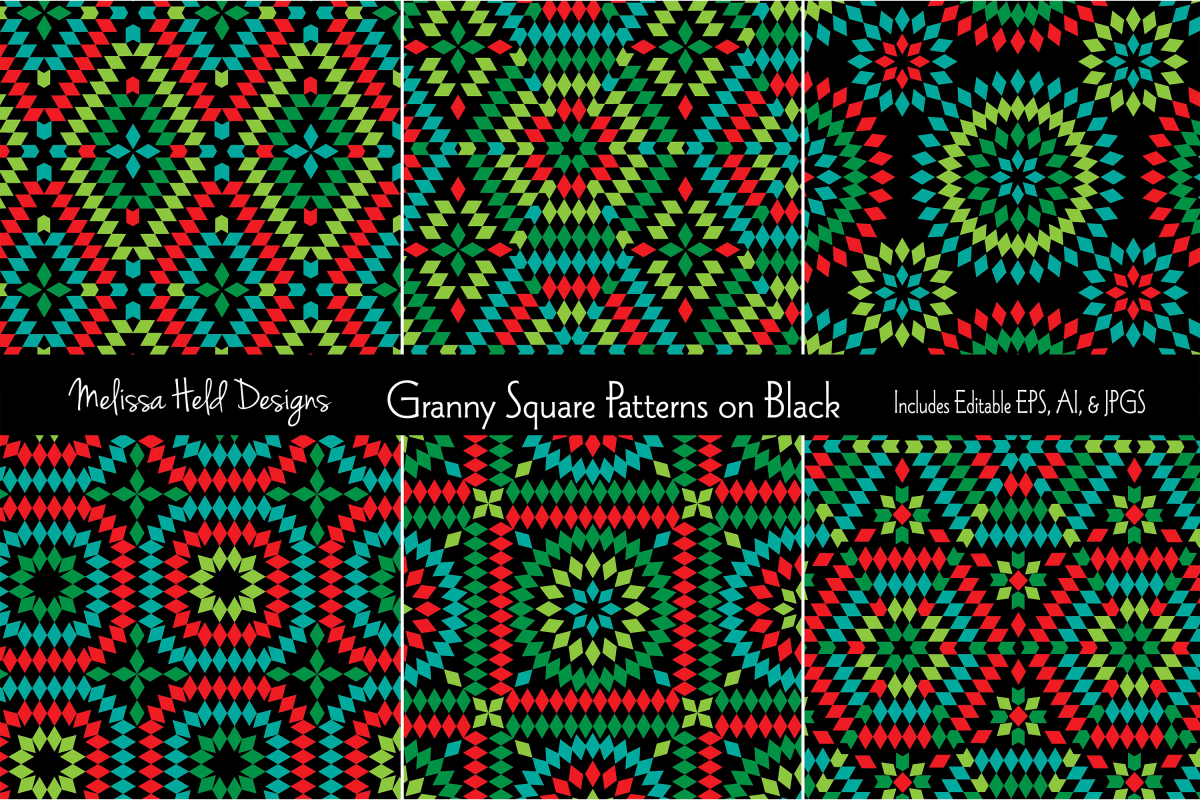 Granny Square Patterns on Black example image 1