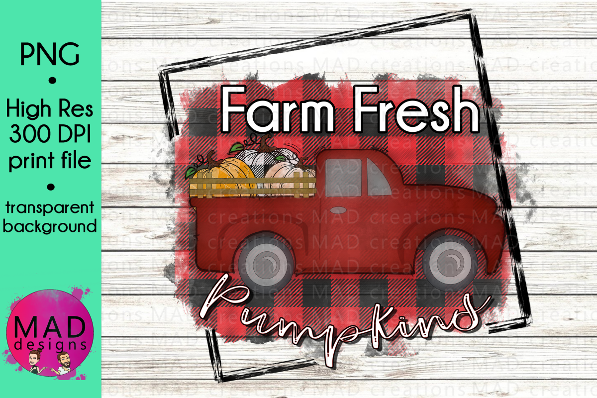 Farm Fresh Pumpkins - Retro Red Pickup Truck - Buffalo Plaid example image 1