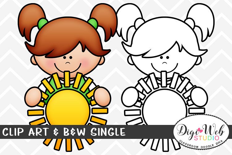 Clip Art & B&W Single - Summer Girl w/ The Sun Topper example image 1