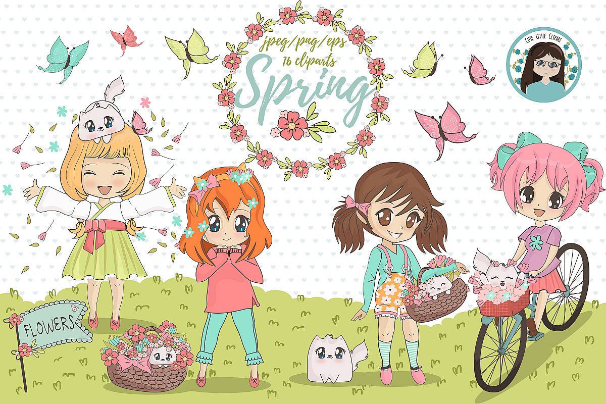 Spring chibi characters example image 1
