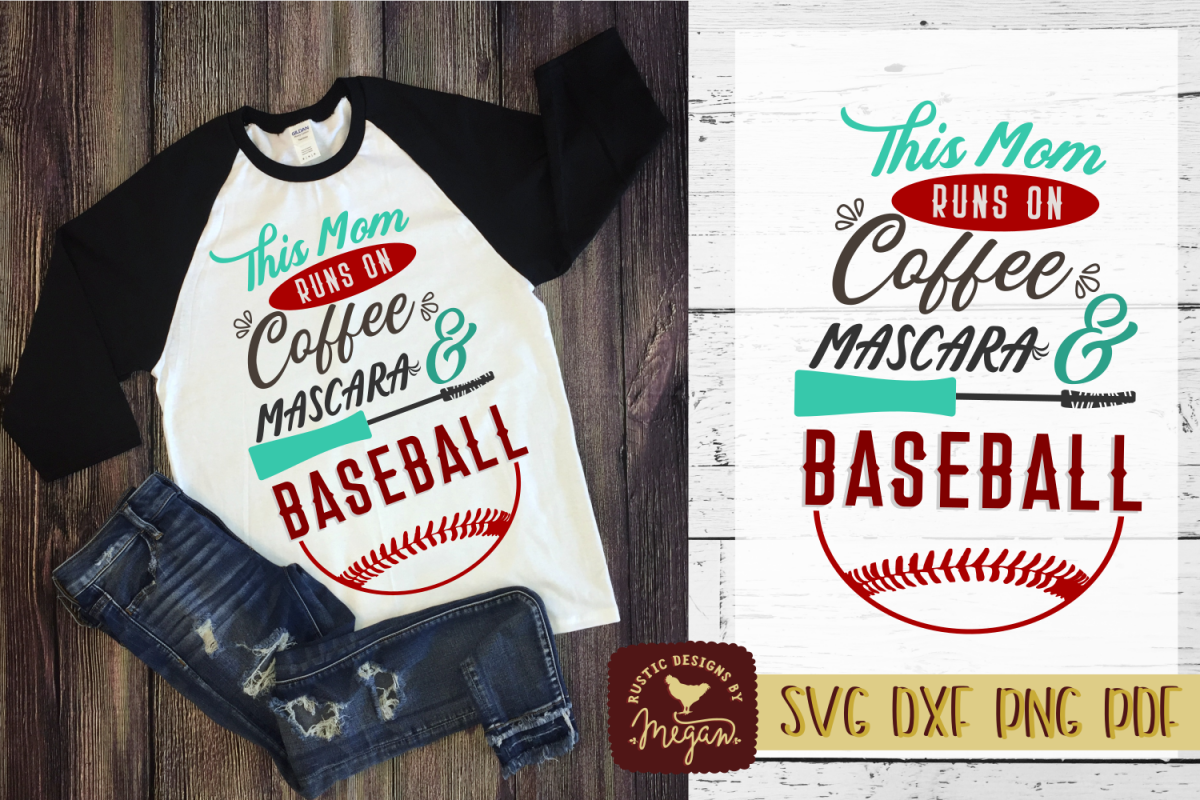 This Mom Runs On Coffee Mascara & Baseball Sports Shirt SVG example image 1