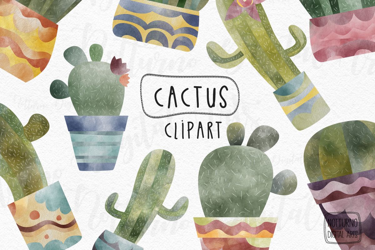 Watercolor cactus clipart. Plants digital images. example image 1