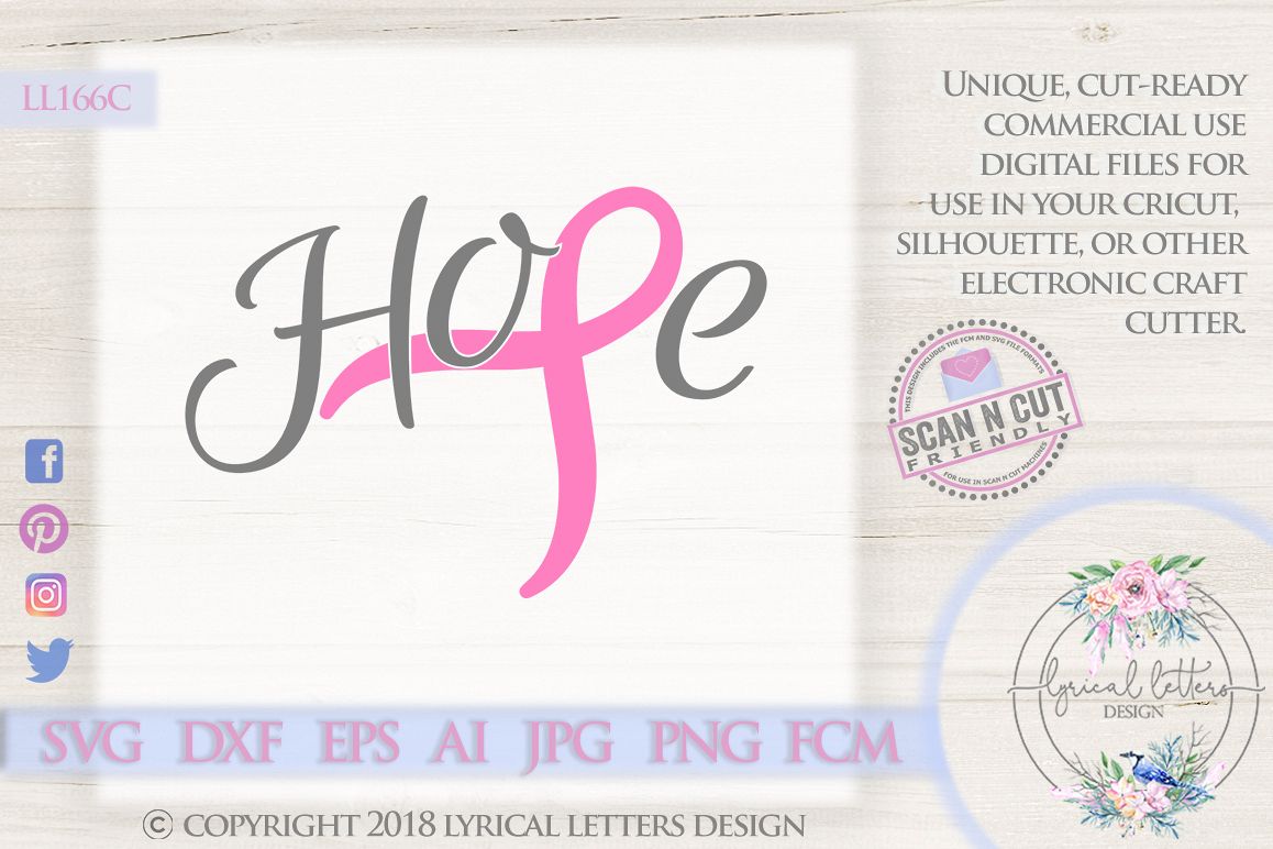Hope with Ribbon Breast Cancer Pink Ribbon SVG DXF LL166C example image 1