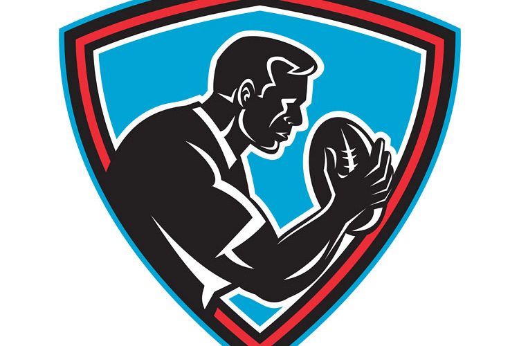 Rugby player running with ball shield example image 1