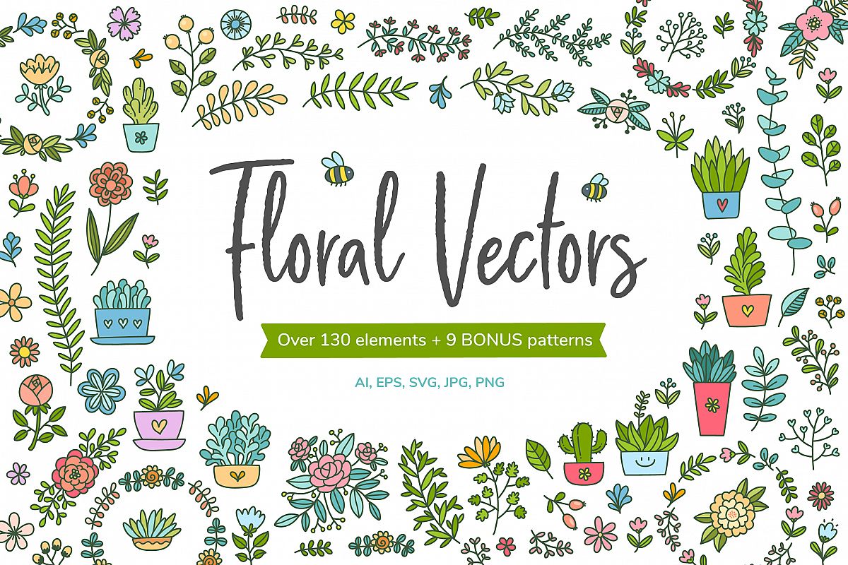 HUGE - Hand Drawn Floral Vectors and Patterns example image 1