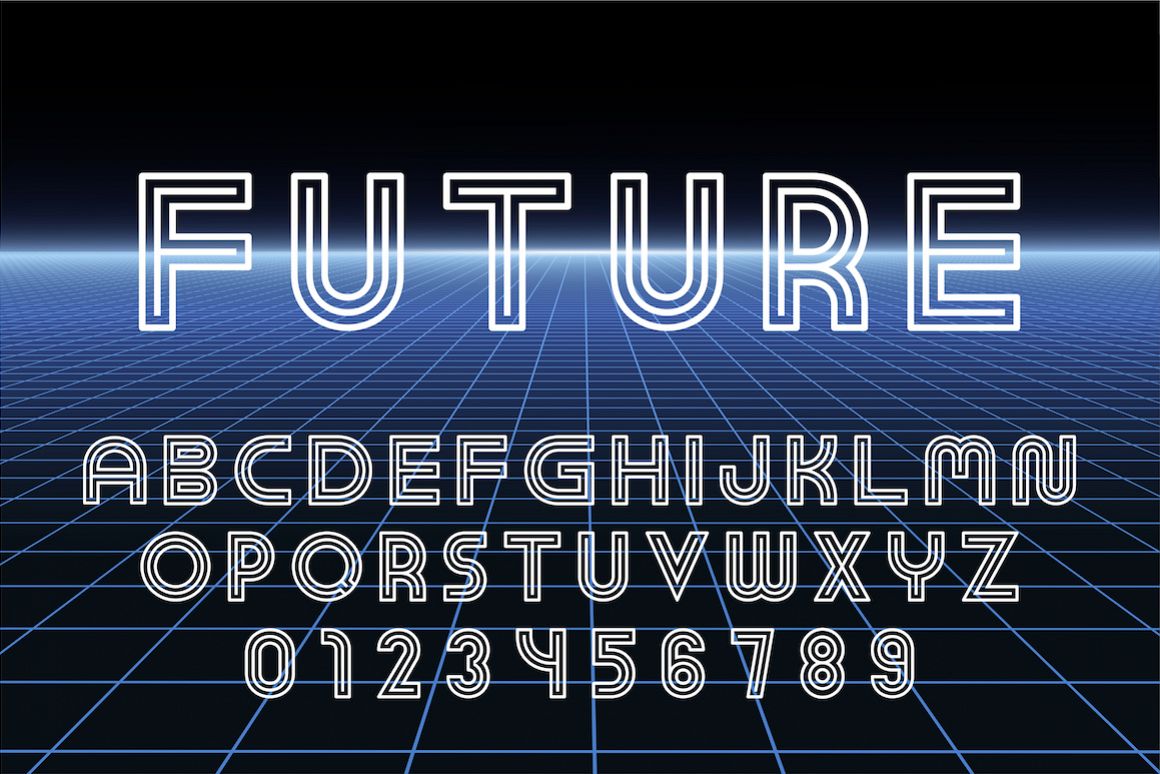 English futuristic designer alphabet example image 1