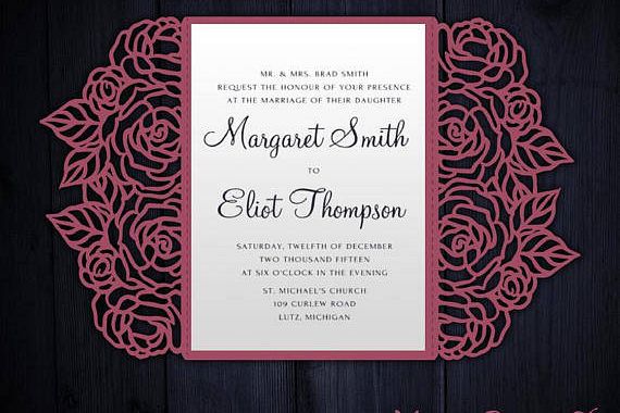 Download Roses gate fold card 5x7, Cricut Template, Wedding ...