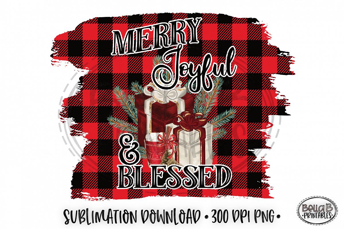 Christmas Sublimation Design, Merry Joyful and Blessed example image 1