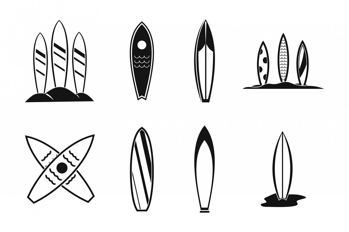 Surf board icon set, simple style example image 1