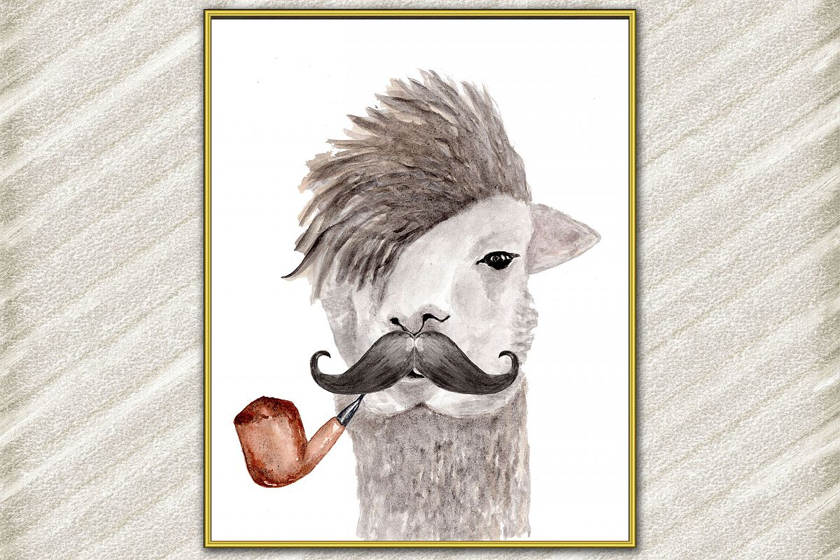 Watercolor Lama print Cute Animal Prints Lama printable example image 1