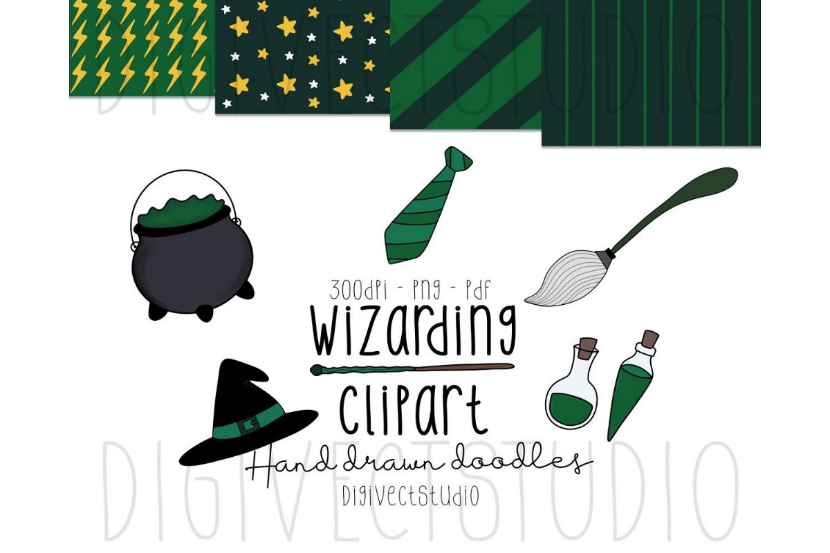 Wizarding Clipart Green - Witch Clipart - Wizard Clipart example image 1
