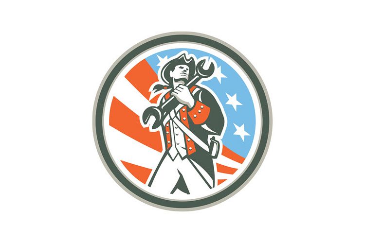 American Patriot Holding Wrench Circle Retro example image 1