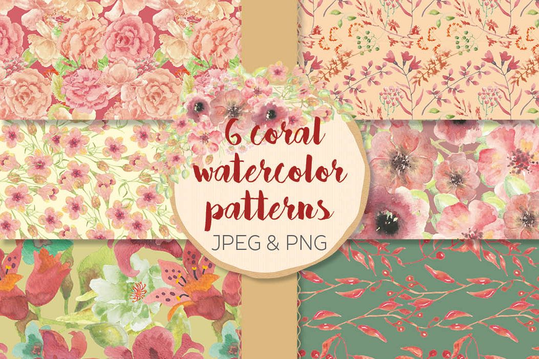 Watercolor patterns in coral flowers example image 1