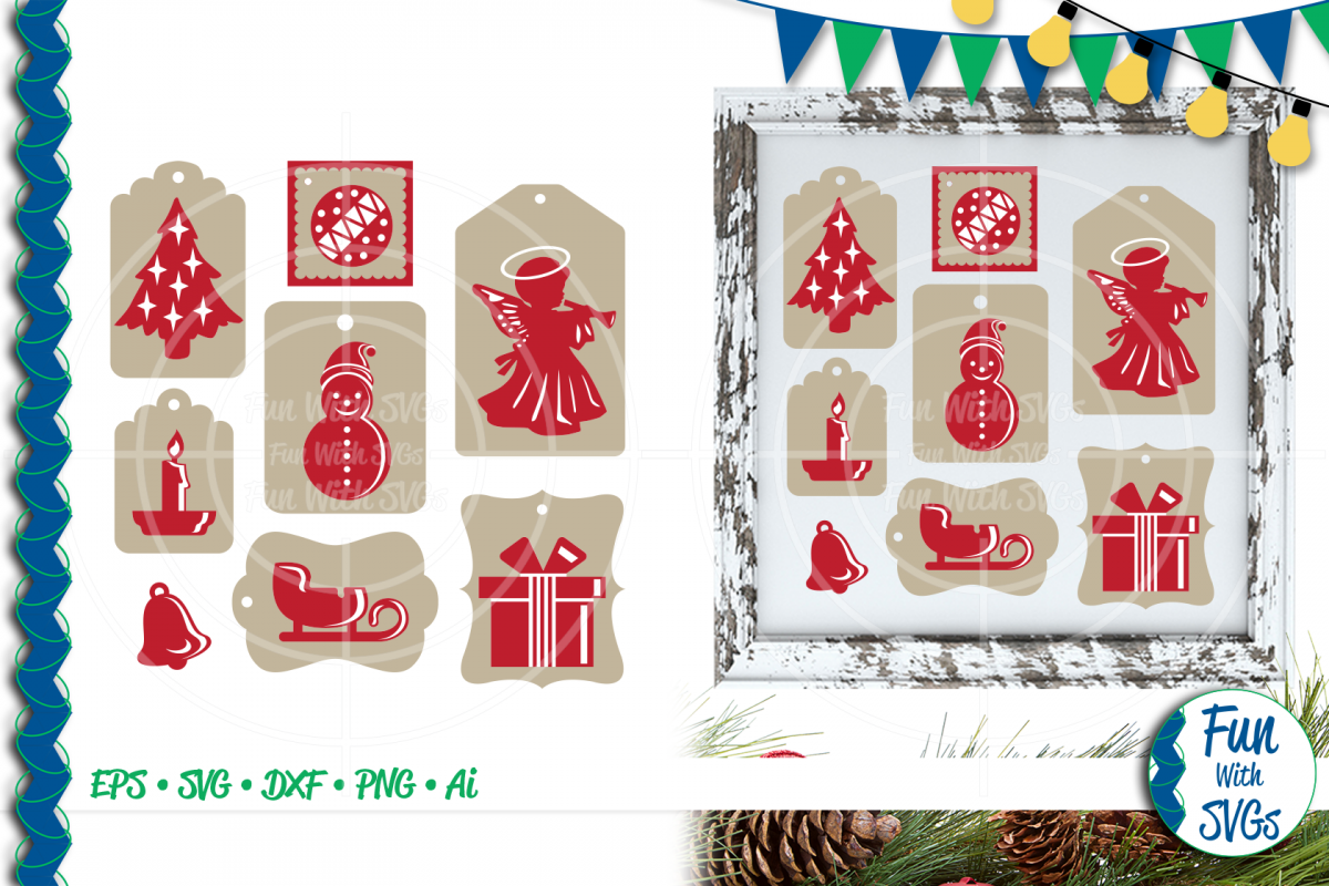 SVG Christmas Tags Red White, Cut File, Clip Art FWS466 example image 1