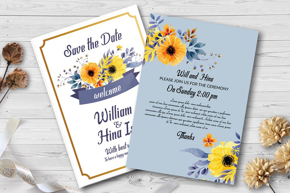 Double Sided Floral Wedding Invites example image 1