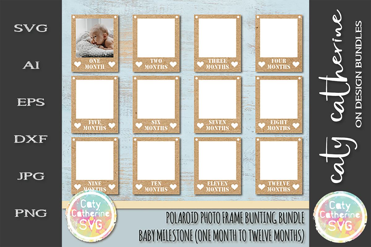 Polaroid Photo Frame Bunting Bundle Baby Milestone SVG example image 1