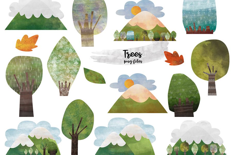 Watercolor Mountain Tree clipart. Mountain and tree clipart example image 1