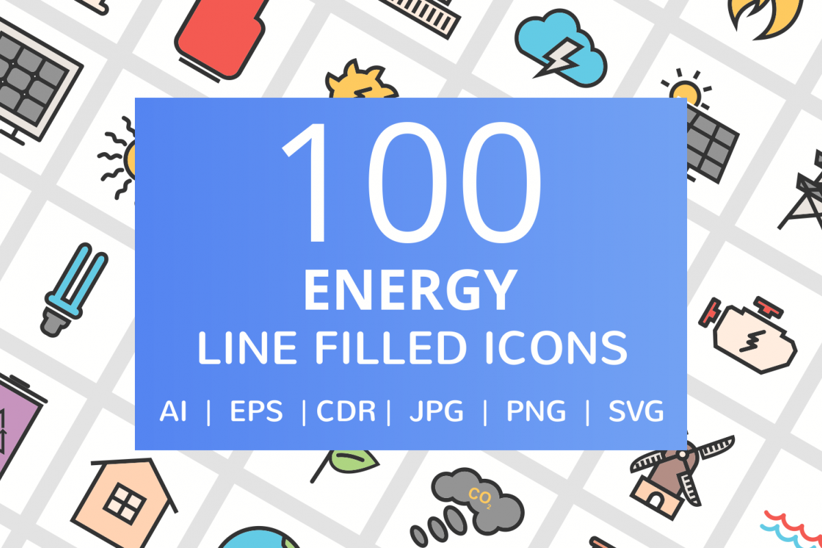 100 Energy Filled Line Icons example image 1