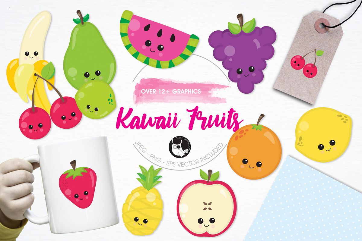 Kawaii Fruits graphics and illustrations example image 1