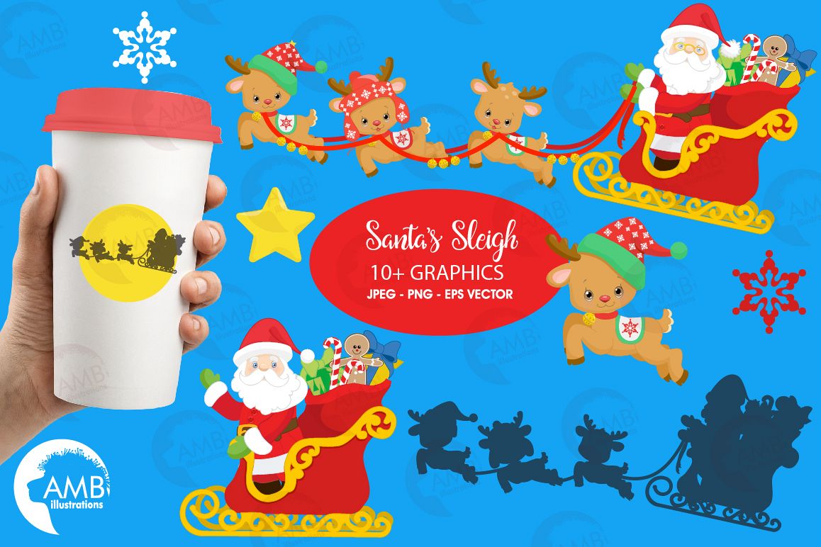 Santa's sleigh clipart, graphics, illustrations AMB-2294 example image 1