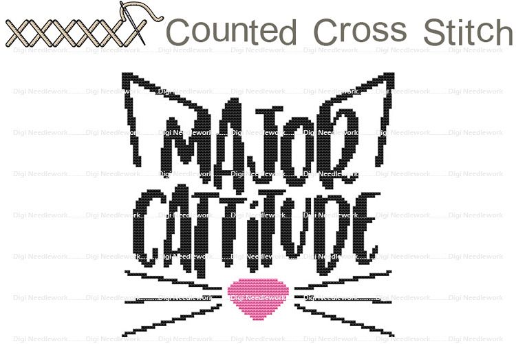 Major Cattitude Cat Saying COUNTED Cross Stitch Design PDF example image 1