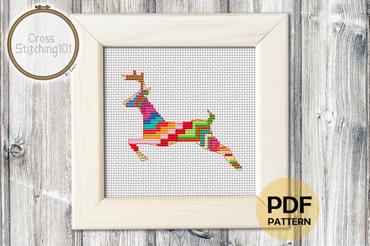 Deer Running Cross Stitch Pattern- Instant Download PDF example image 1
