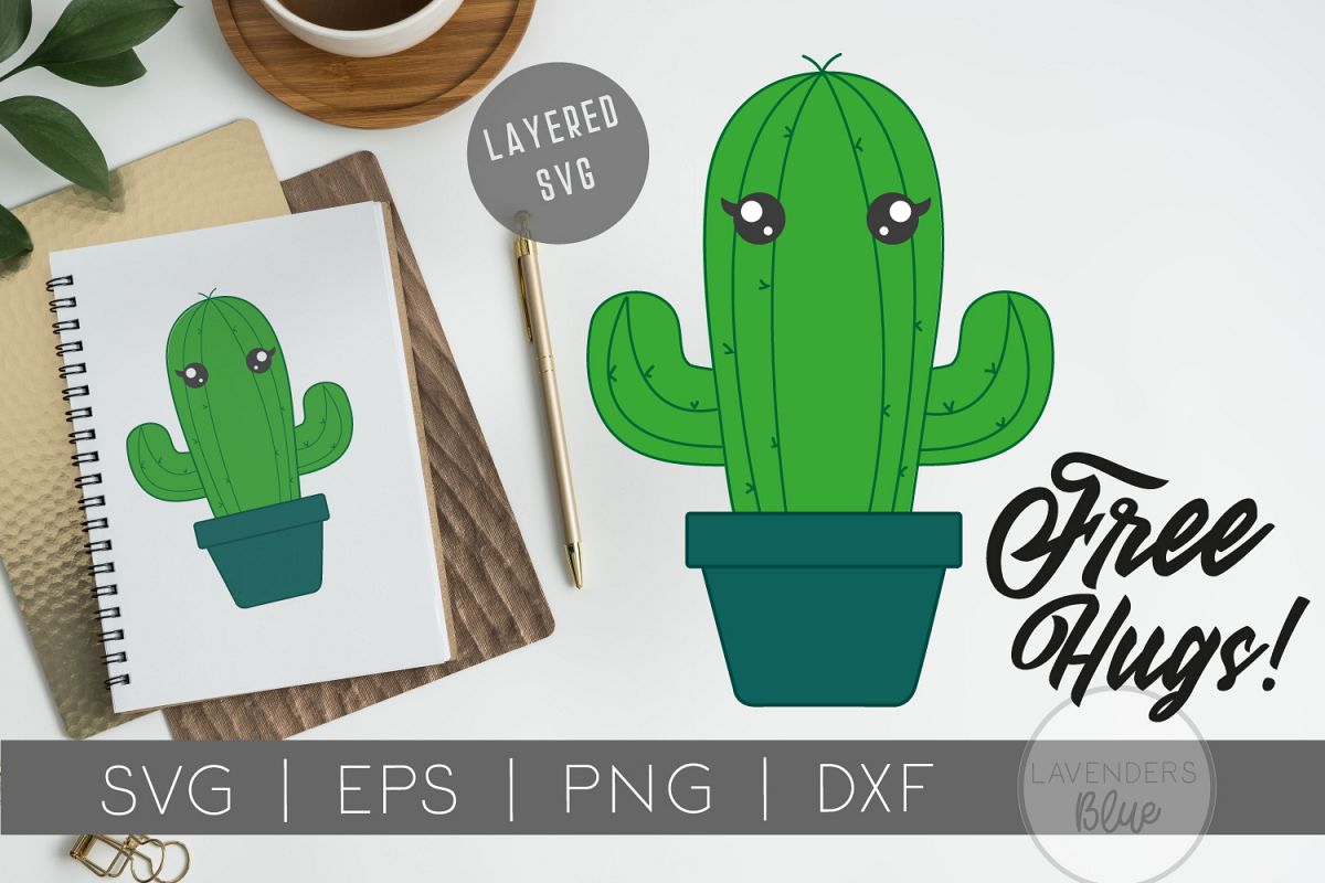 Cactus Quote SVG FREE HUGS| Layered | Hand Drawn | Clip Art example image 1
