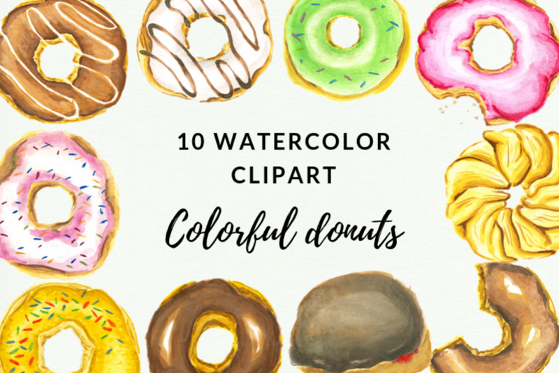 12 Watercolor Donuts Clipart, Pink Cute Donut, Wedding Bake example image 1