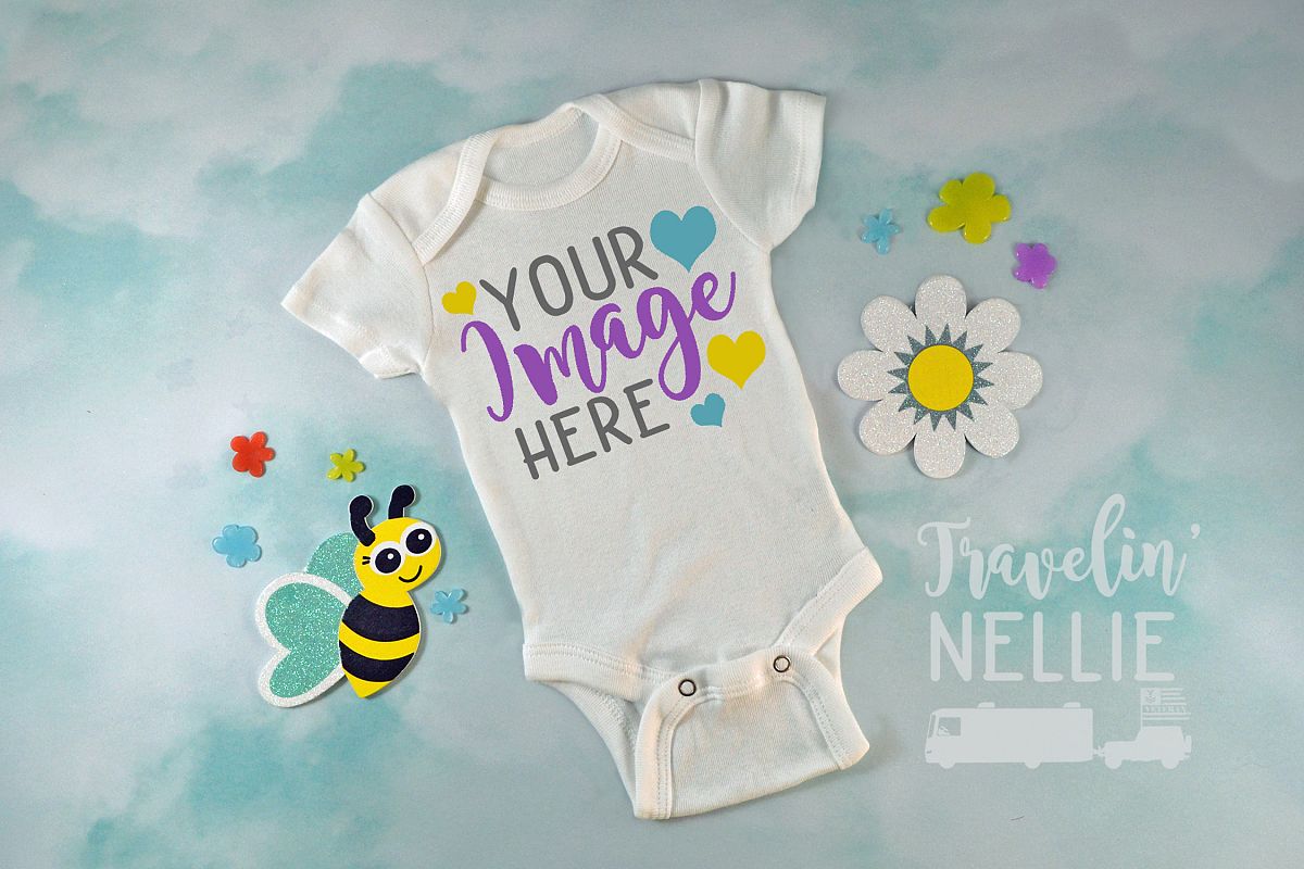 White Bodysuit Mockup One Piece Styled Baby Easter Spring example image 1