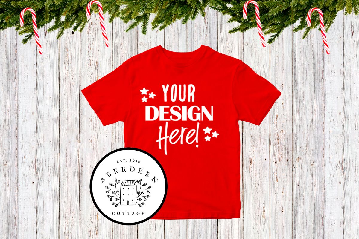 Children's Christmas Red T-Shirt Mock Up Style 2 example image 1