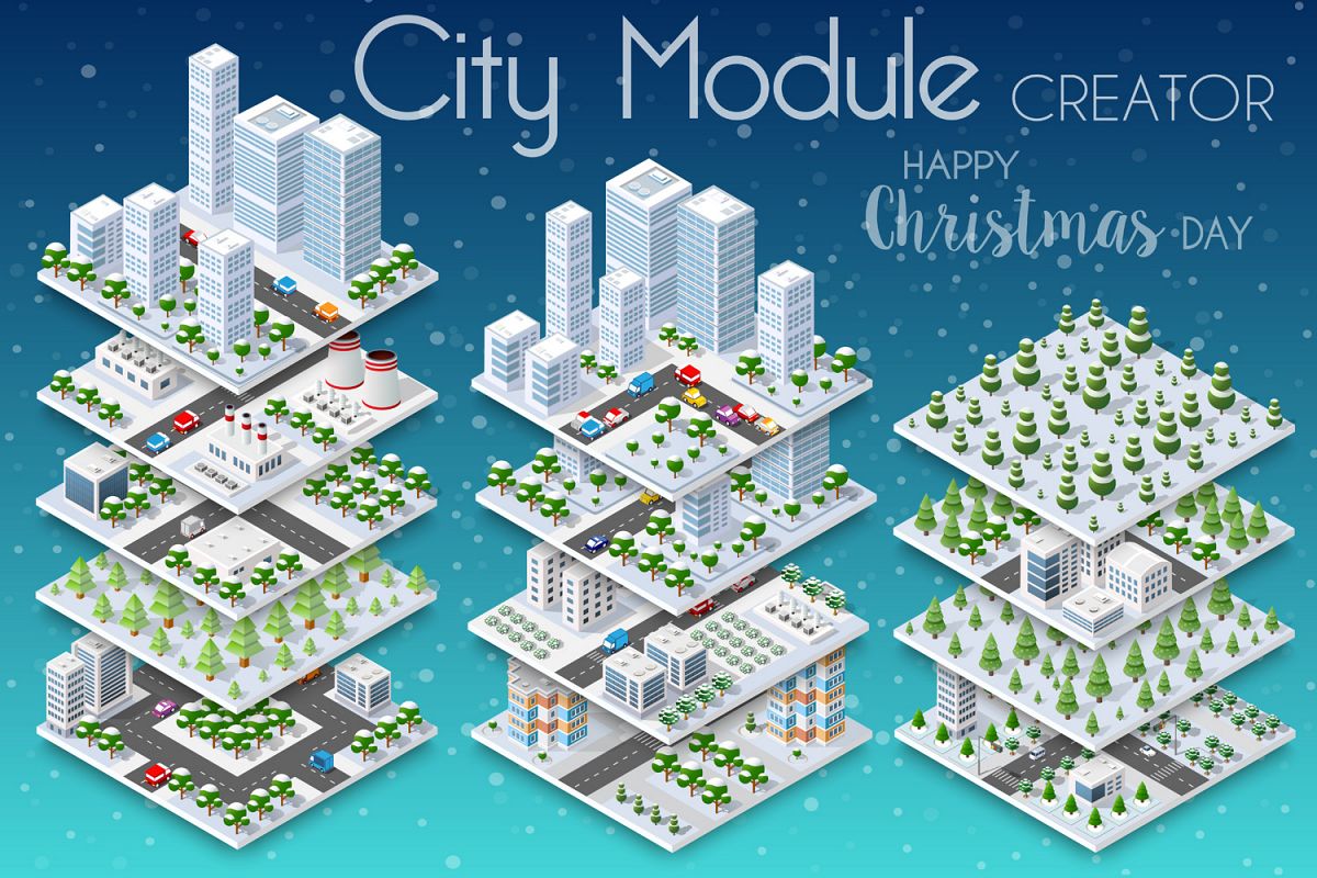 Winter Christmas city isometric example image 1