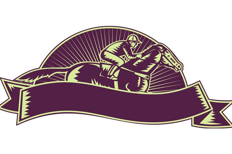 Horse and jockey racing race woodcut example image 1