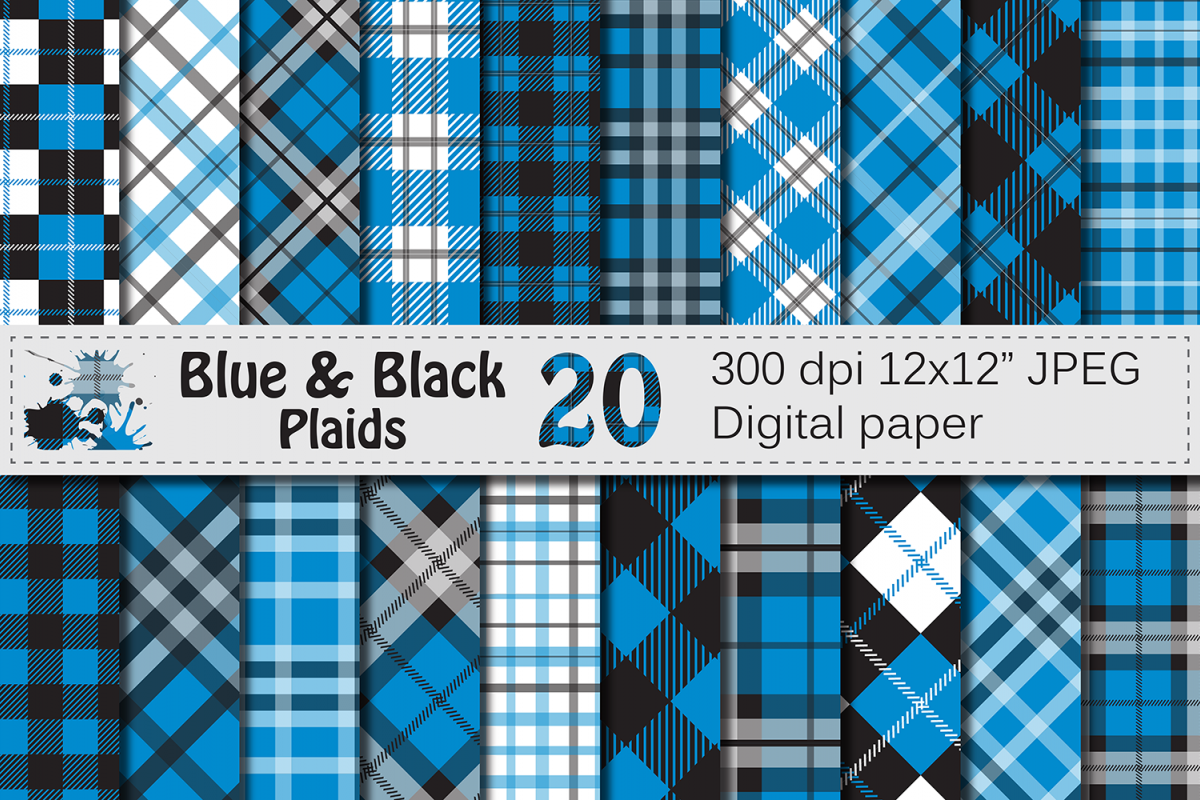 Blue and Black Plaid Digital Papers / backgrounds example image 1