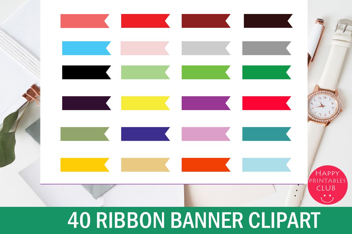 40 Ribbon Banner Clipart - Digital Banner Graphic Set example image 1