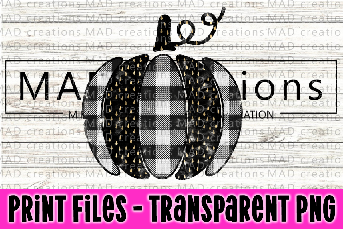 Buffalo Plaid and Gold Glitter Drops Pumpkin Print File example image 1