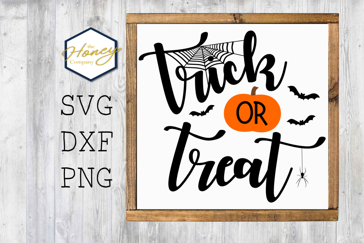 Trick or Treat Pumpkin SVG PNG DXF Halloween Sign Stencil example image 1