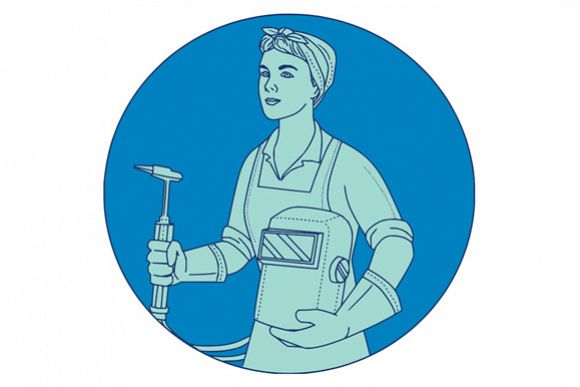 Female Welder Acetylene Welding Torch Mono Line example image 1