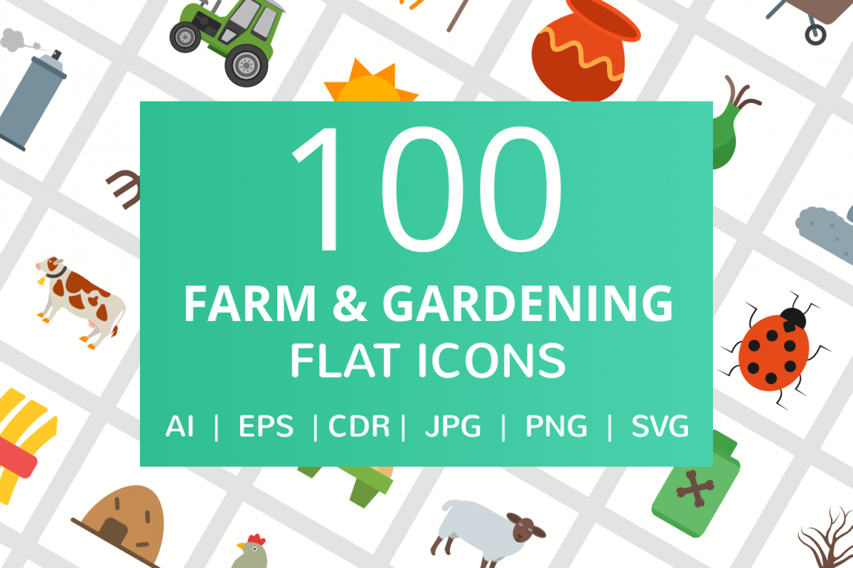 100 Farm & Gardening Flat Icons example image 1