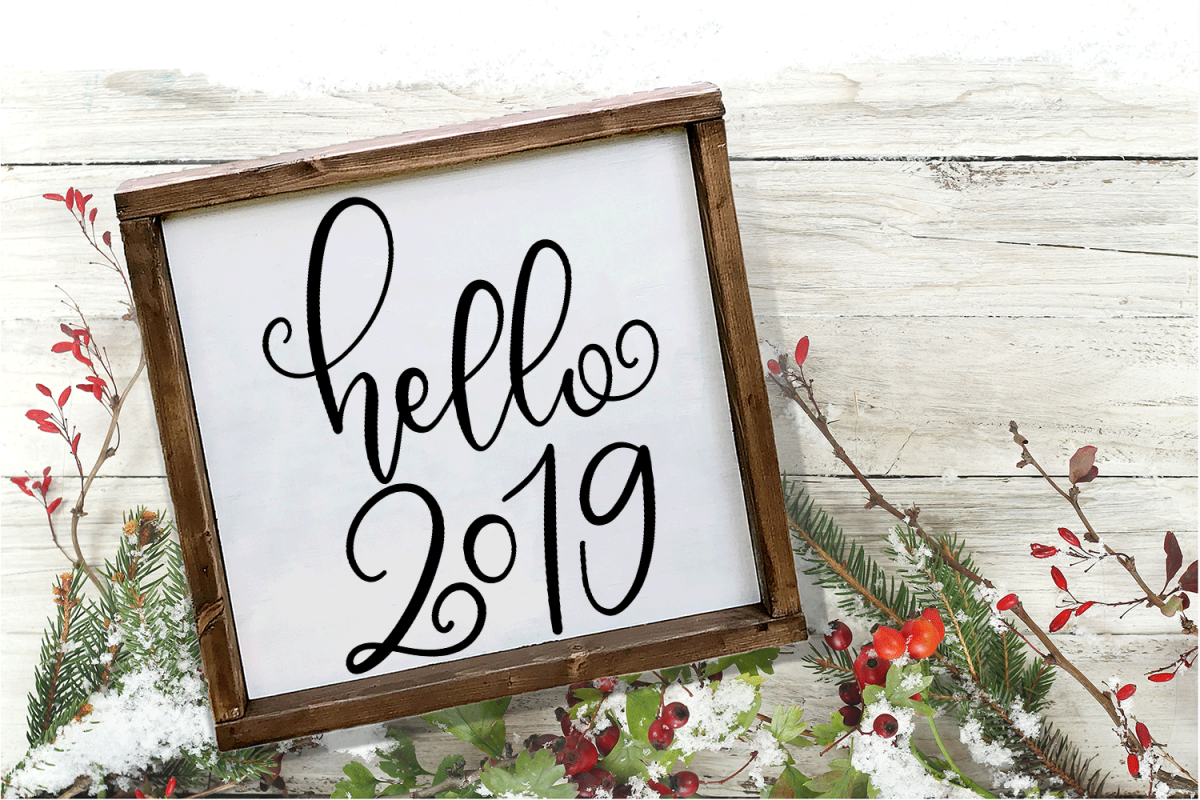 New Year SVG - Hello 2019 Hand-Lettered Cut File example image 1