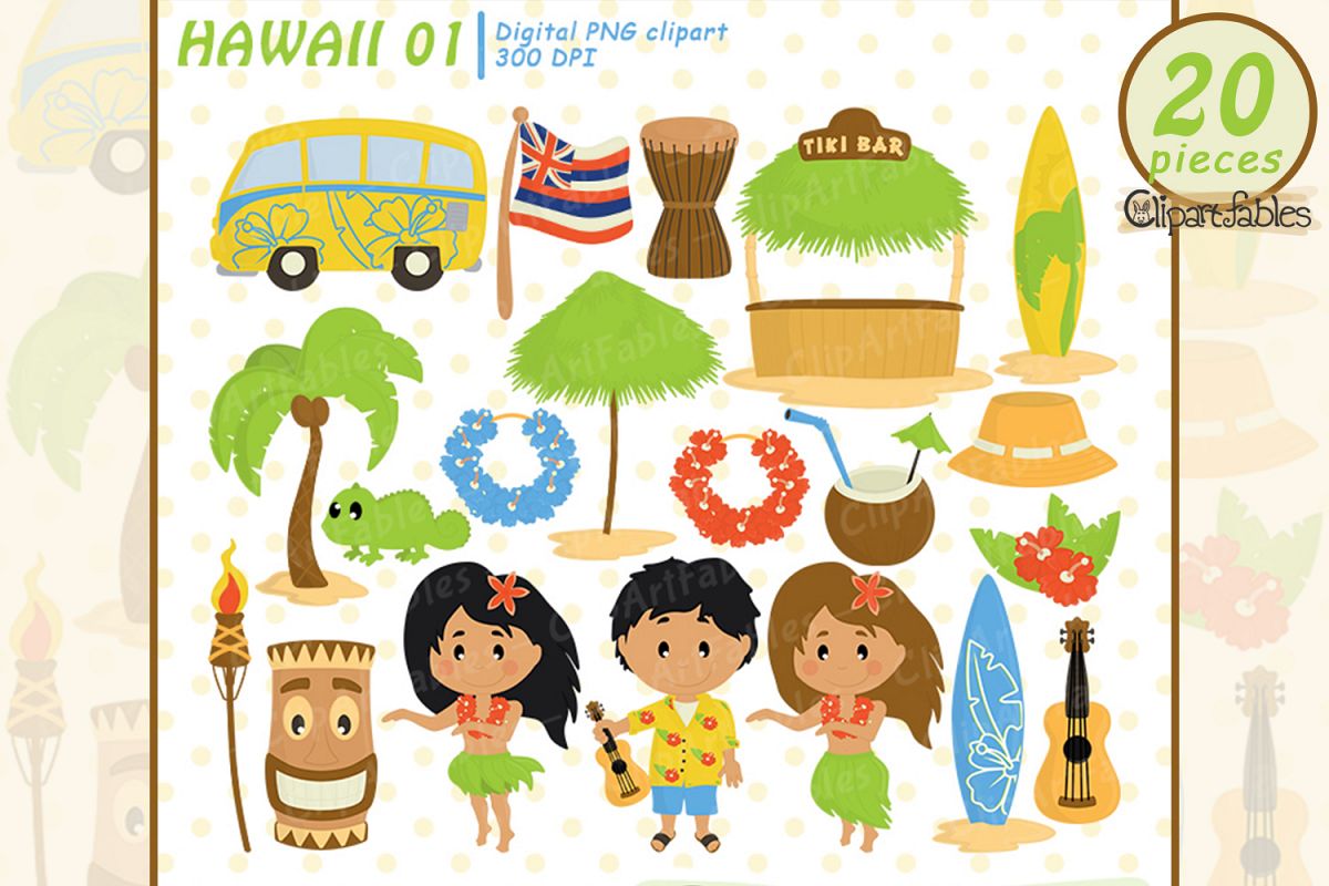 HAWAII clipart, LUAU art, Travel, Tiki clip art example image 1